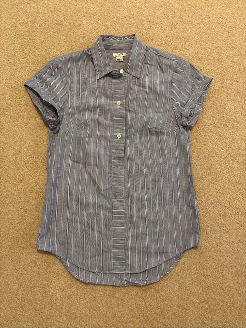 J. Crew Blue and White Striped Cap-Sleeve Button Shirt